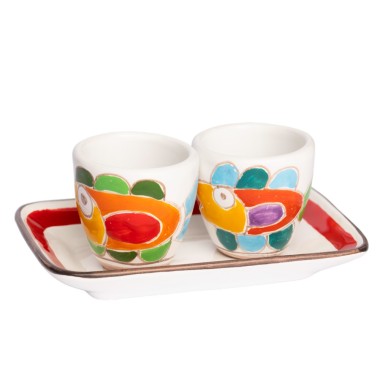Set Tazzine da caffè artigianali realizzate a mano con Vassoio Pesci Set Tazzine da caffè artigianali realizzate a mano con Vassoio Pesci
